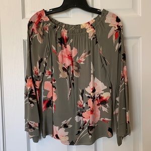WHBM Floral Off Shoulder Bell Sleeve Top